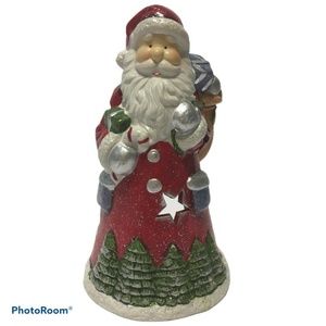 Santa Christmas tea light candle holder 6" ceramic